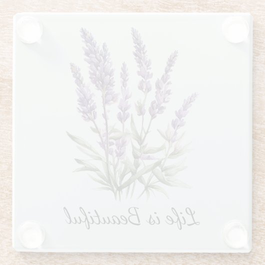 Romantische grijze paarse lavendel bloemrijke brui glazen onderzetter (Achterkant)