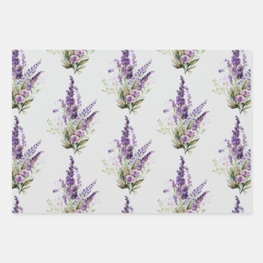Romantische grijze paarse lavendel bloemrijke brui inpakpapier vel (Voorkant 3)