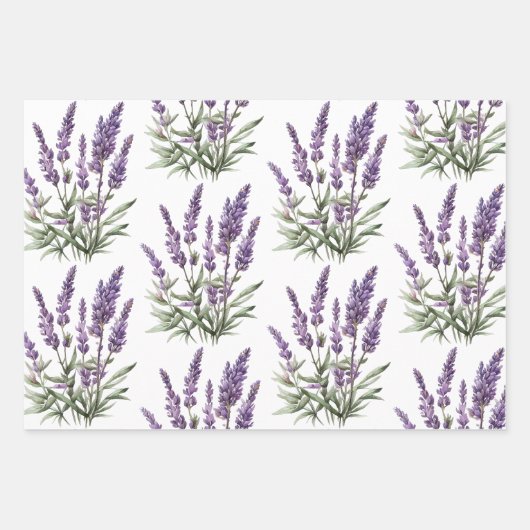 Romantische grijze paarse lavendel bloemrijke brui inpakpapier vel (Voorkant 2)