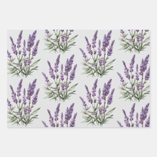 Romantische grijze paarse lavendel bloemrijke brui inpakpapier vel (Voorkant)