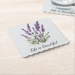Romantische grijze paarse lavendel bloemrijke brui kartonnen onderzetters
