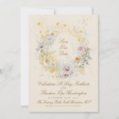 Romantische grillige botanische krans trouwfoto save the date (Voorkant)