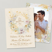 Romantische grillige botanische krans trouwfoto save the date