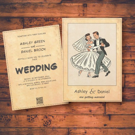 Romantische grillige bruid bruidegom 50s Comic Wed Kaart