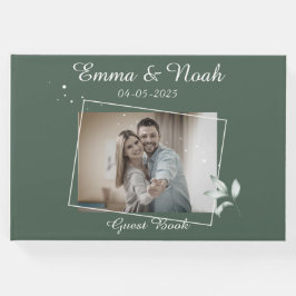 Romantische groene bladeren bruiloft foto gastenboek