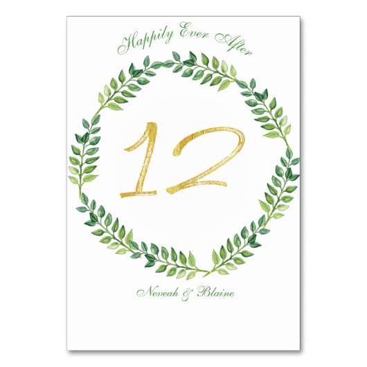 Romantische Groene Bladeren - Trouwtafel kaart 12r (Voorkant)