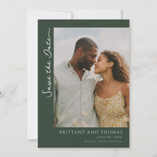 Romantische groene bloem foto save the date (Voorkant)