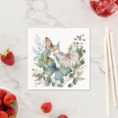 Romantische groene bloemen en vlinder servet (Insitu)