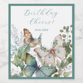 Romantische groene bloemen en vlinder wijn etiket