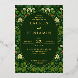 Romantische Groene Bloementuin Folie Uitnodiging