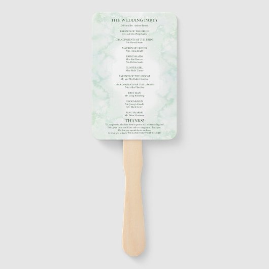 Romantische groene bruiloft bruiloftsprogramma handwaaier (Achterkant)