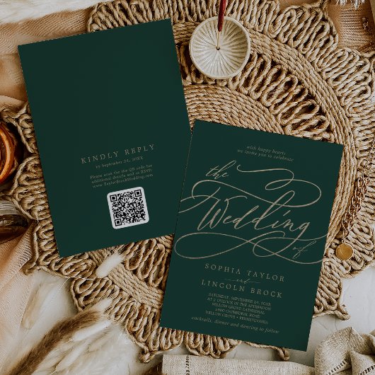 Romantische Groene en Gouden QR-Code Alles In Één  Kaart