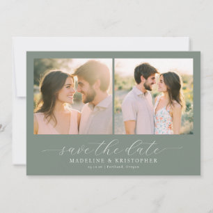 Romantische groene fotocollage save the date