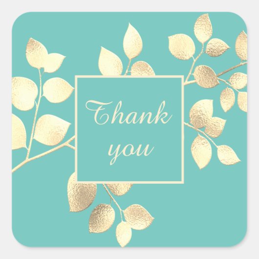 Romantische groene gouden bladeren vierkante stick vierkante sticker (Voorkant)