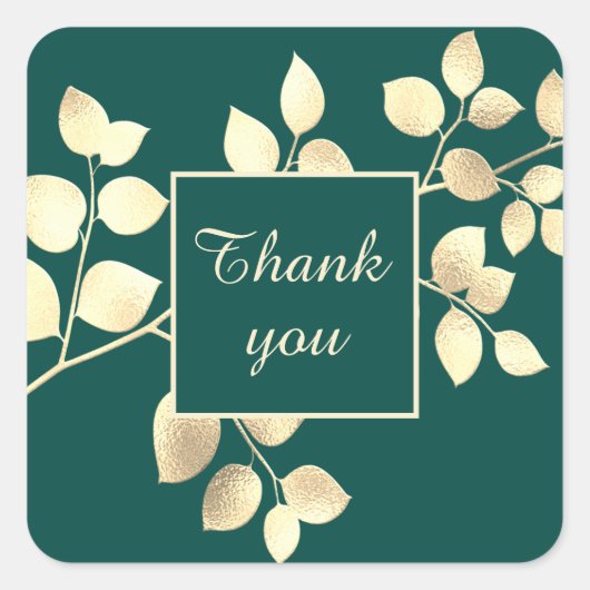 Romantische groene gouden bladeren vierkante stick vierkante sticker (Voorkant)