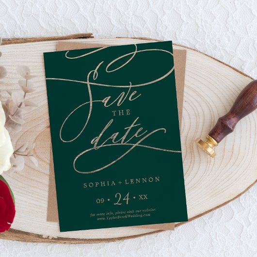 Romantische groene kalligrafie save the date