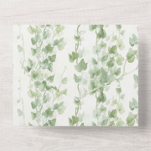 Romantische groene klimop bruiloft all in one uitnodiging (Achterkant)