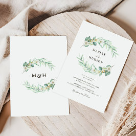 Romantische groene krans monogram bruiloft kaart