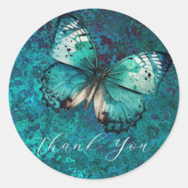 Romantische groene vlinder dank u ronde sticker