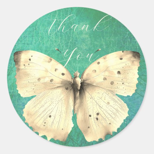 Romantische groene vlinder dank u ronde sticker (Voorkant)