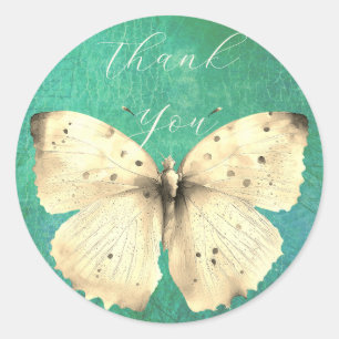 Romantische groene vlinder dank u ronde sticker