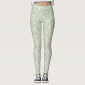 Romantische groene witte bloemen leggings (Voorkant)