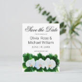 Romantische groene witte waterverf orchideeën save the date (Staand voorkant)