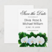 Romantische groene witte waterverf orchideeën save the date (Voorkant / Achterkant)