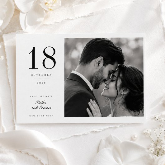 Romantische grote datum foto save the date kaart.