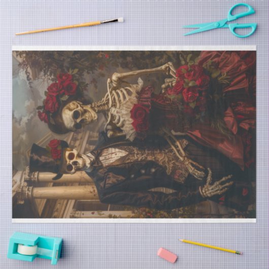 Romantische Halloween Skelet Koppel Decoupage Tissuepapier (Craft)
