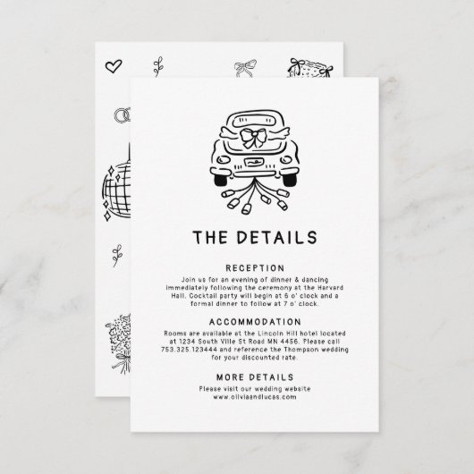 Romantische hand getrokken grillige bruiloft detai informatiekaartje (Voorkant / Achterkant)