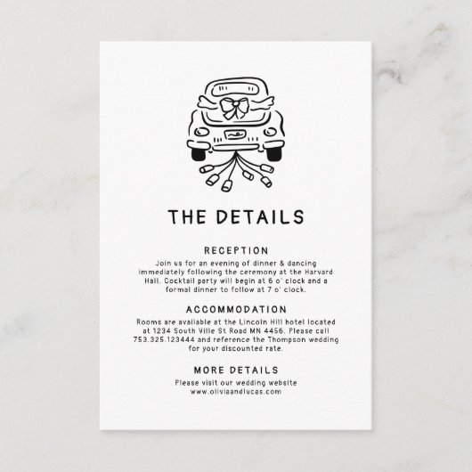 Romantische hand getrokken grillige bruiloft detai informatiekaartje (Voorkant)