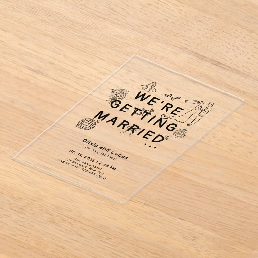 Romantische Hand Getrokken Whimsical Black Wedding Acryl Uitnodigingen (Laagn)