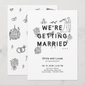 Romantische Hand Getrokken Whimsical Black Wedding Kaart (Voorkant / Achterkant)