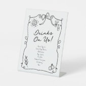 Romantische Hand Getrokken Whimsical Wedding Zwart Reclamebord Met Voetstuk (Voorkant)