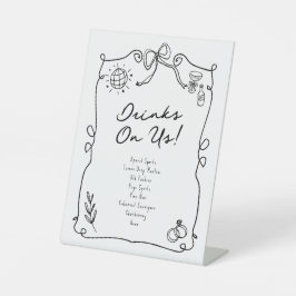 Romantische Hand Getrokken Whimsical Wedding Zwart Reclamebord Met Voetstuk