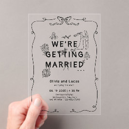 Romantische Hand Getrokken Whimsical Zwart Wit Huw Acryl Uitnodigingen