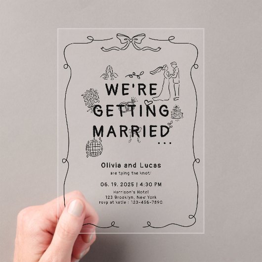 Romantische Hand Getrokken Whimsical Zwart Wit Huw Acryl Uitnodigingen (Insitu (Draagbaar))