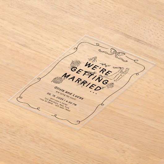 Romantische Hand Getrokken Whimsical Zwart Wit Huw Acryl Uitnodigingen (Laagn)