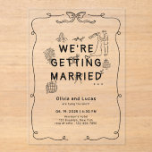 Romantische Hand Getrokken Whimsical Zwart Wit Huw Acryl Uitnodigingen (Voorkant)