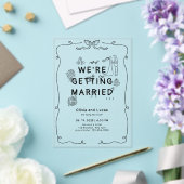 Romantische Hand Getrokken Whimsical Zwart Wit Huw Acryl Uitnodigingen (Insitu (Huwelijk))