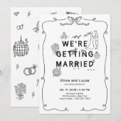 Romantische Hand Getrokken Whimsical Zwart Wit Huw Kaart (Voorkant / Achterkant)