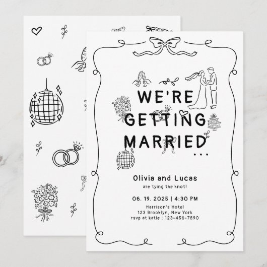 Romantische Hand Getrokken Whimsical Zwart Wit Huw Kaart (Voorkant / Achterkant)