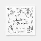 Romantische Hand Getrokken Zwarte Huwelijk Servet (Voorkant)