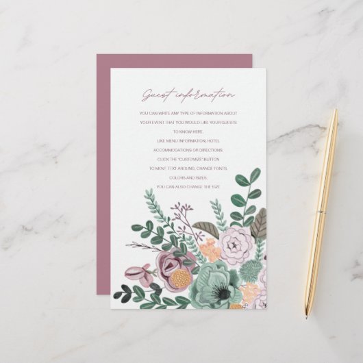 Romantische handgeschilderde bloemen Gastinformati (Voorkant / Achterkant in situ)