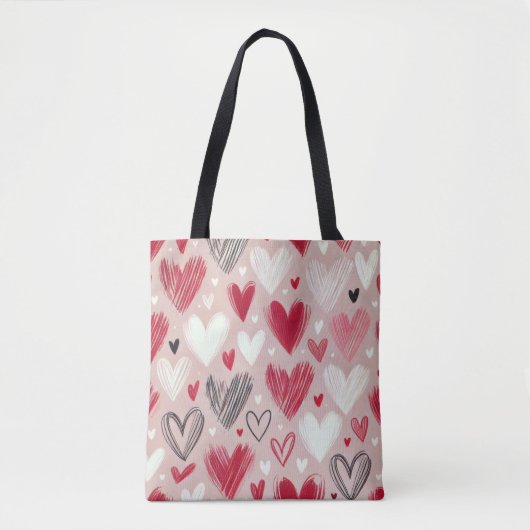 Romantische handgetekende harten Canvas tas (Voorkant)