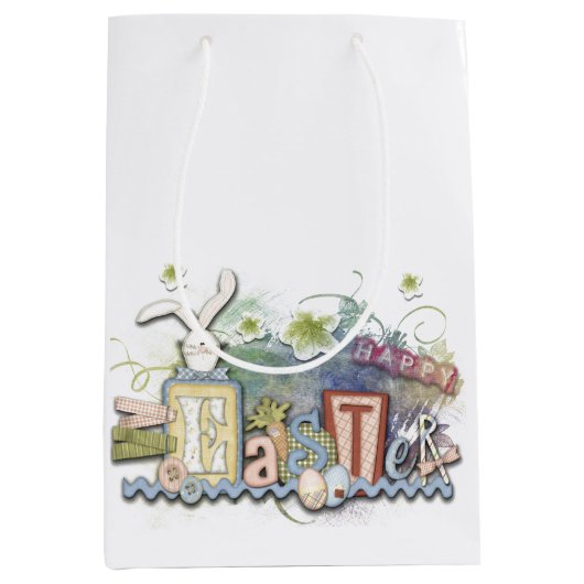 Romantische Happy Paast Bunny Greeting Cute Text Medium Cadeauzakje (Voorkant)