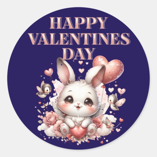 Romantische Happy Valentijn's Day Schattigee ronde Sticker (Voorkant)
