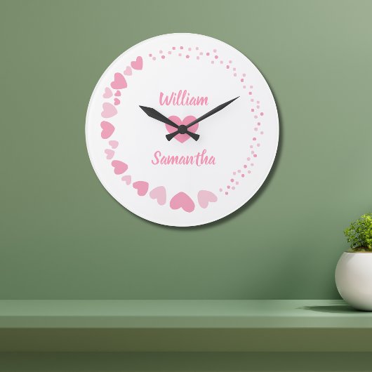 Romantische Hart aangepaste Koppel Naam Liefde wit Grote Klok