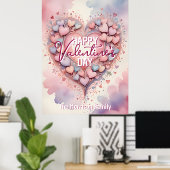 Romantische hart en bloemen Valentijnsdag Poster (Thuiskantoor)